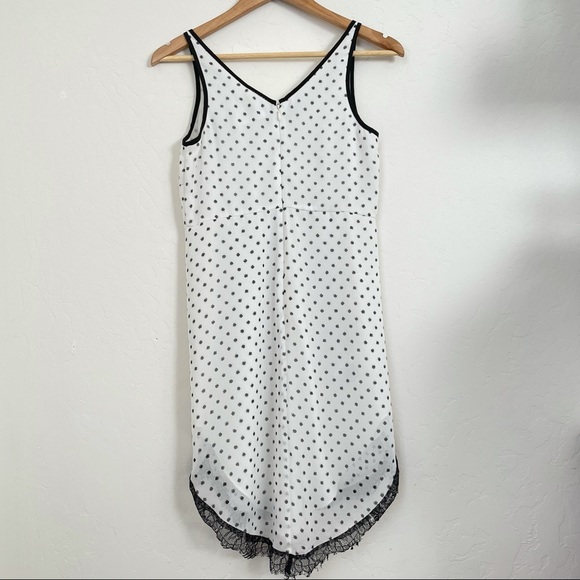 BCBGeneration Y2K Lace Trimmed Casual White Black Dot Sleeveless Mini Dress - Picture 7 of 14